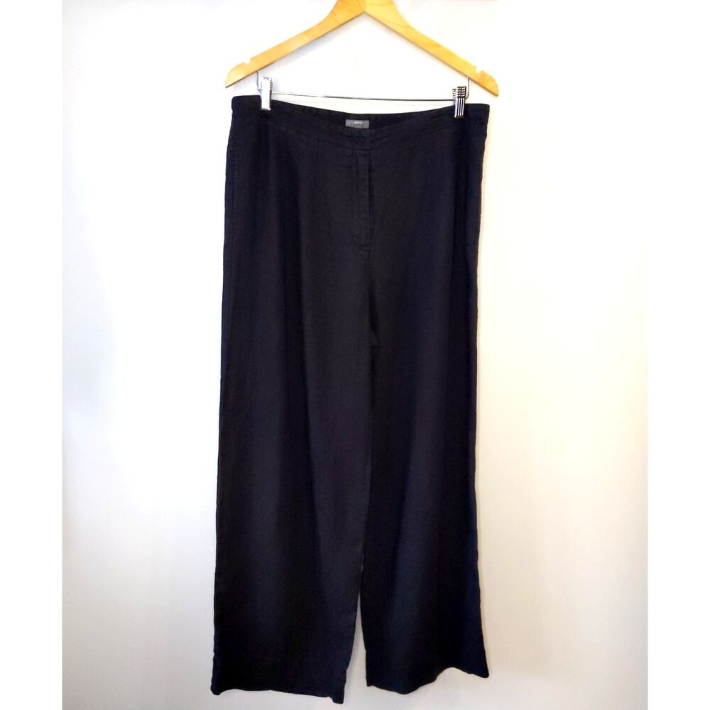 J.Jill Women's 16P Black 100% Linen Wide Leg Pants Zipper Closure Petite